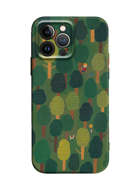 绿色森林伐木累复古小众插画适用iPhone17Promax防摔16pro软壳15/14plus苹果13mini手机壳12/11