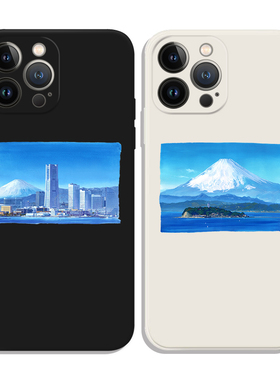日本都市富士山海景水彩插画适用iPhone17Promax防摔16pro软壳15/14plus苹果13mini手机壳12/11