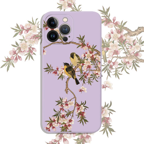 苹果iPhoneX中国风桃花花鸟画
