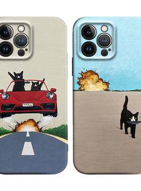 英雄本色~搞怪飞车猫咪个性插画适用iPhone17Promax防摔16pro软壳15/14plus苹果13mini手机壳12/11