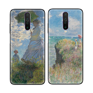 莫奈艺术油画撑阳伞的女人适用小米红米K30磨砂5G手机壳软保护套