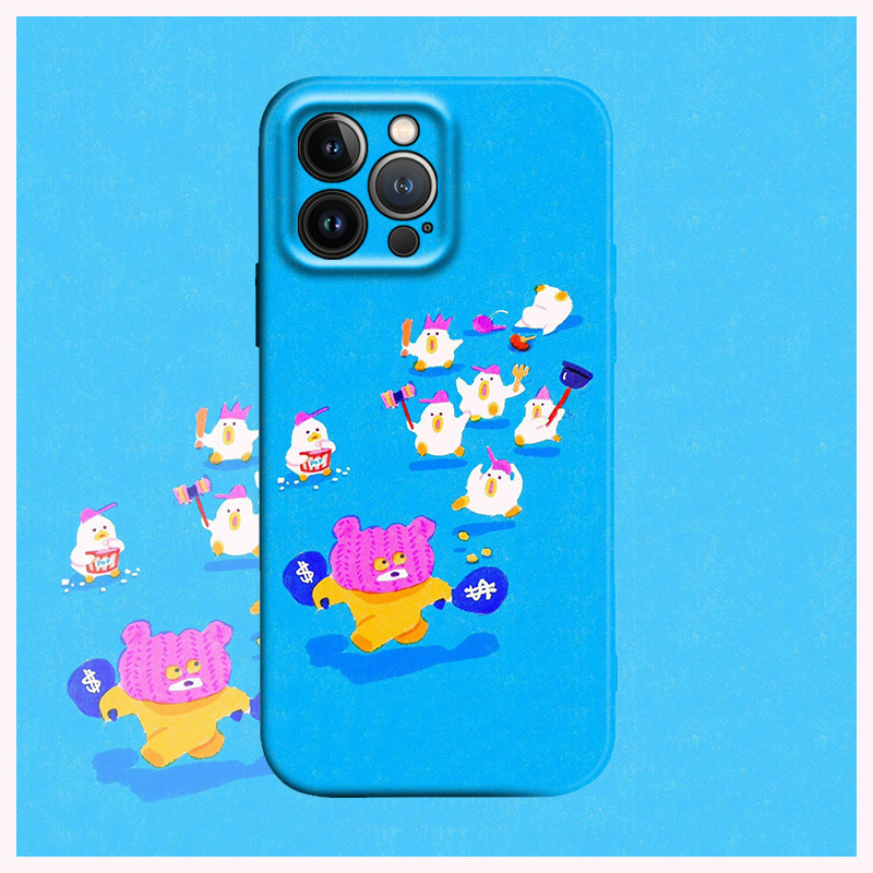勇敢鸭鸭打坏人搞笑小众适用iPhone15Promax软壳14plus苹果13mini手机壳12全包防摔11