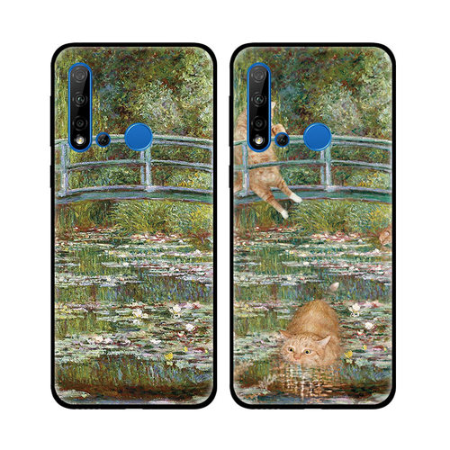 名画莫奈睡莲搞笑猫咪油画适用于华为nova5Pro手机壳nova5i/nova5