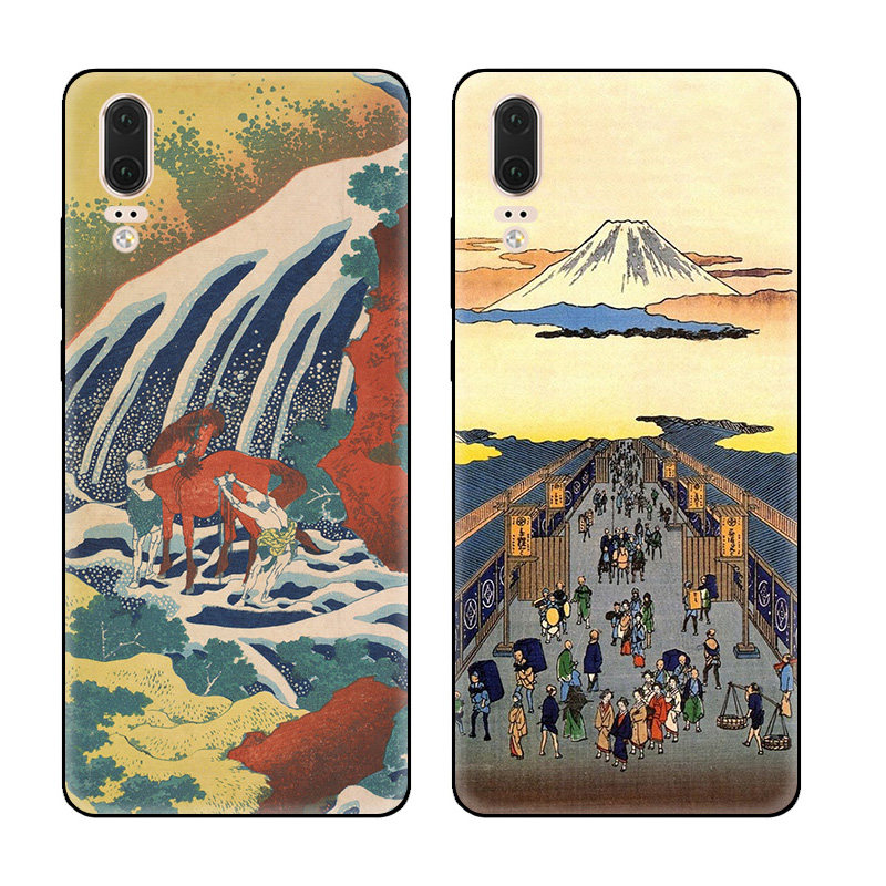 日本富士山下浮世绘洗马图适用于华为p30 pro手机壳p20软壳保护套
