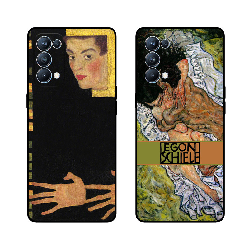席勒文艺油画名画拥抱爱人适用oppo reno6 pro 保护手机壳reno5/4