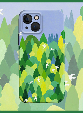 法式中古风春天绿色森林飞鸟适用iPhone XS Max苹果16软壳15pro/14手机壳678plus