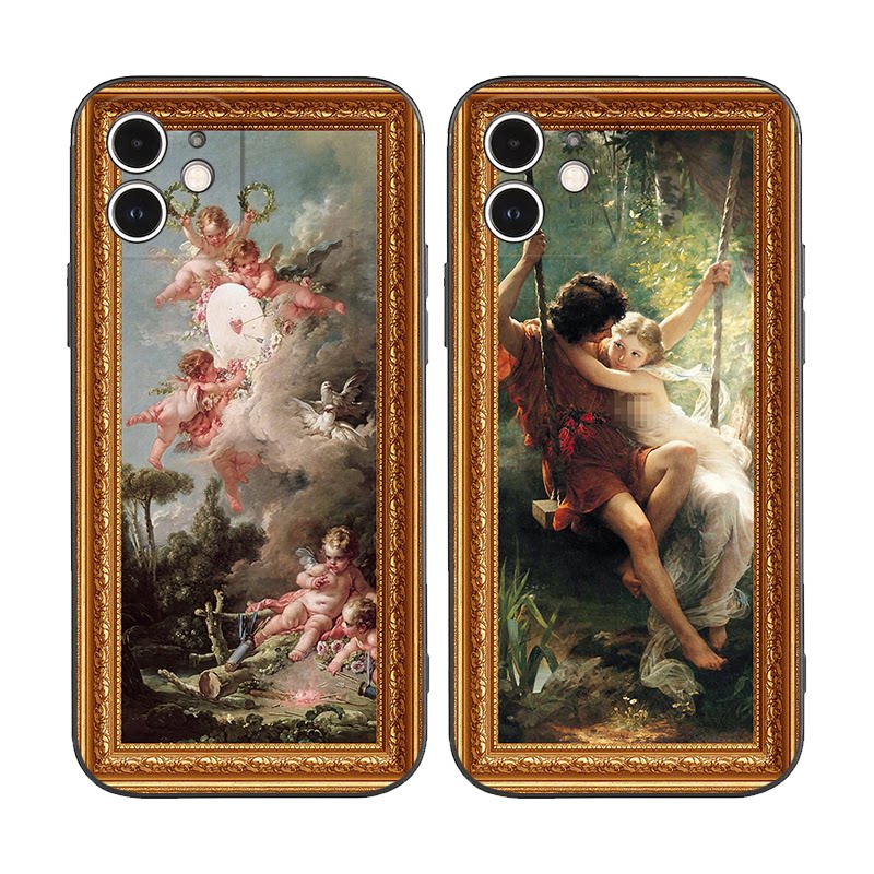 文艺复兴爱神丘比特油画框适用iphone15/14promax苹果13mini手机壳12