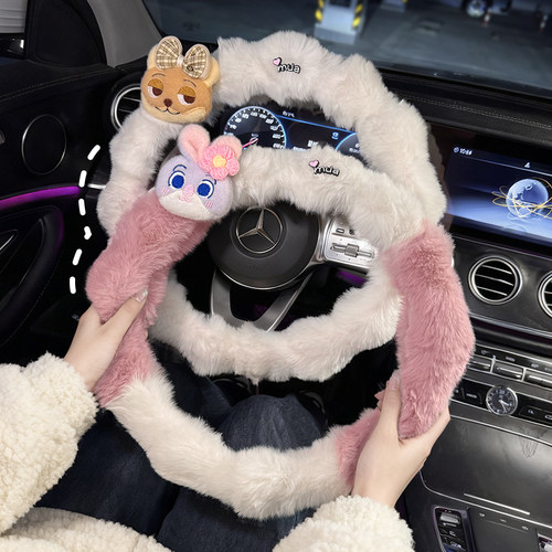 汽车方向盘套冬季毛绒保暖高级感