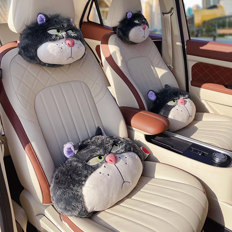 thumbnail for Car headrest lumbar support set cute lucifer cat doll car seat neck pillow new cushion lumbar cushion