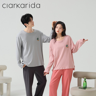 clarkarida情侣睡衣纯棉长袖 长裤 秋款 男女简约休闲套头家居服套装