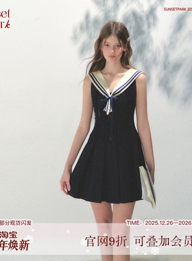 SunsetPark日落公园 海岛夏日_海军领可拆卸_miu系少女百褶连衣裙