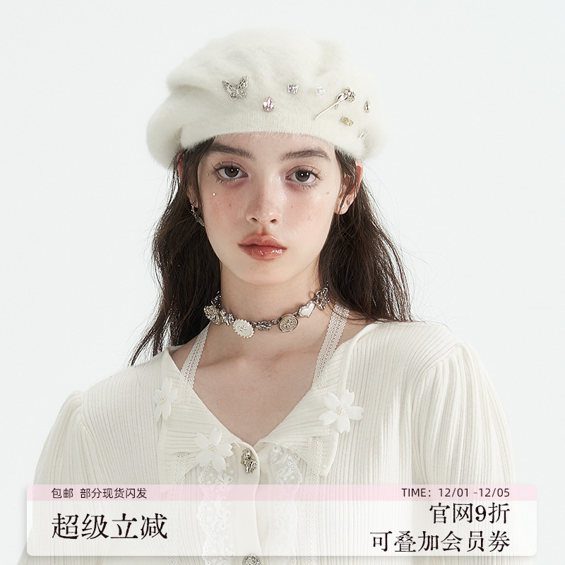 SunsetPark钻石公主纯白贝雷帽