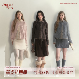 澳毛假两件娃娃领学院针织毛衣 暮色 SunsetPark日落公园 松林