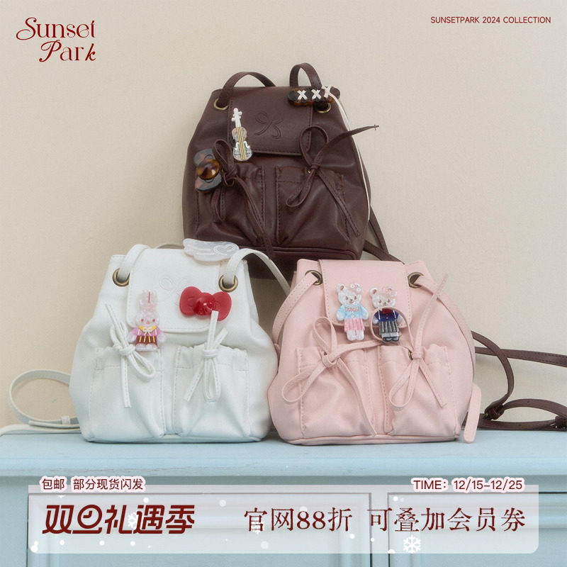 SP girl 薄雾少女_三色蝴蝶结复古手提包斜挎包水桶包