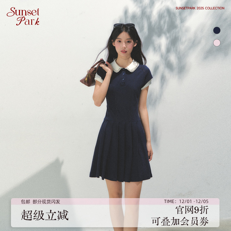 SunsetPark日落公园 网球少女_polo领水钻百褶学院风日常感连衣裙