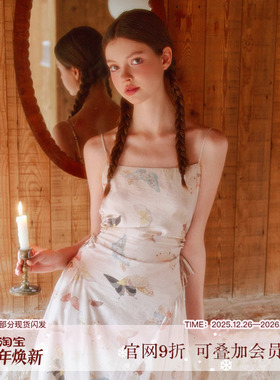 【周也同款】SunsetPark日落公园原创法式蝴蝶吊带打底春夏连衣裙