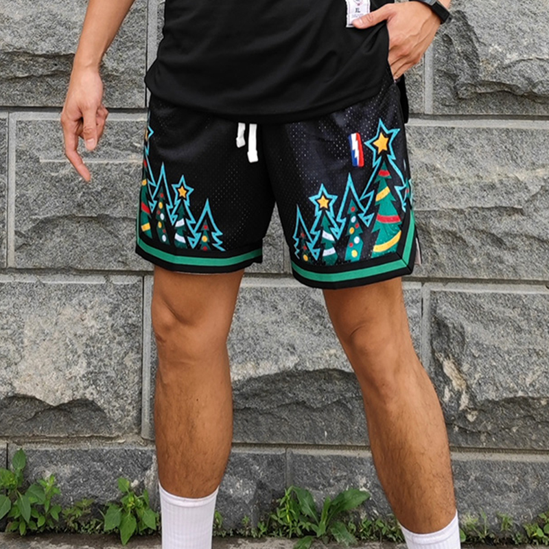 美式圣诞篮球四分速干内衬短裤男
