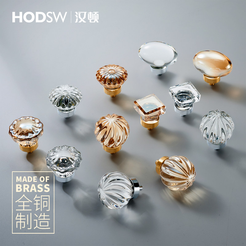 汉顿水晶鸽子蛋香槟色衣柜门把手橱柜子门轻奢现代抽屉透明小拉手