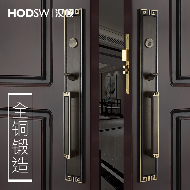 汉顿新中式青古铜双开别墅大门锁