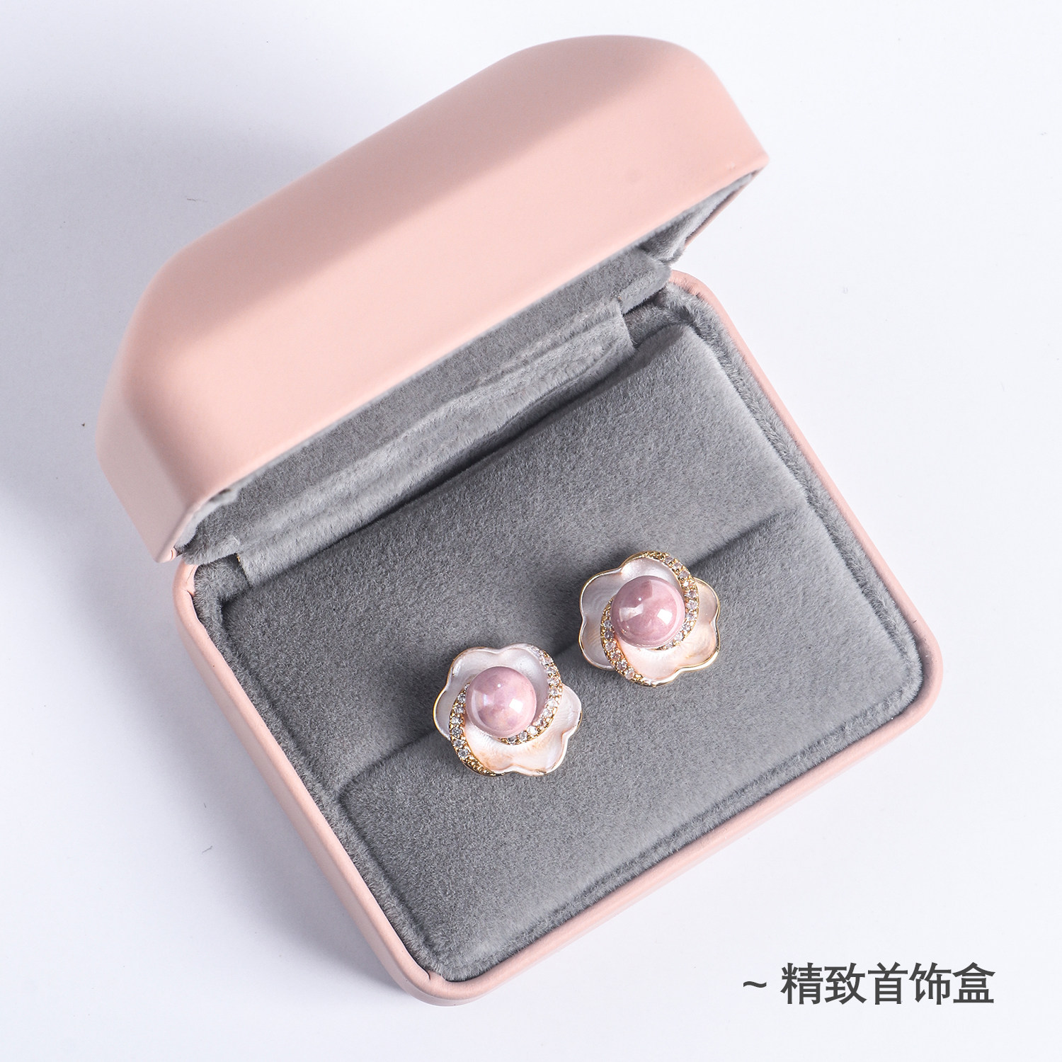 景德镇陶瓷花朵镶嵌925银耳钉