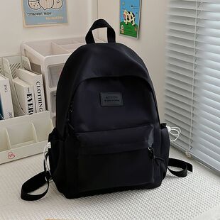 书包初中女生高颜值黑色书包简约百搭初中生校园双肩包大容量