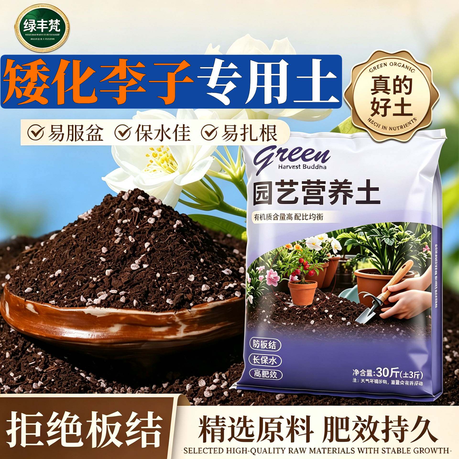 矮化李子专用种菜土保水保肥家庭园艺泥炭基质天然防黄叶观花园艺