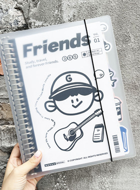 简笔画系列活页可拆卸笔记本A5/B5/A4金属铁夹32K卡通ins风送扉页学生课堂笔记复习本方格横线空白防水作业本