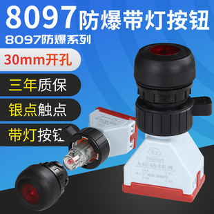 YH8097防爆防腐带指示灯按钮24V220V防爆箱30mm控制自复按钮开关