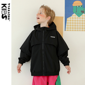 外套男女童黑色连帽外套 TYAKASHAKIDS塔卡沙童装 帽子戏法系列