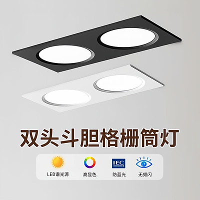 双头LED格栅灯筒灯方形斗胆灯