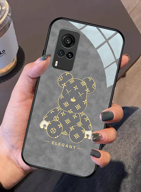 印花熊vivox70手机壳玻璃x60高级复古x50pro+适用x30外套x27女x23幻彩x21i屏幕后置指纹x21s硅胶蓝色t1新款灰