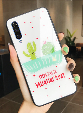 夏日小清新红米K20Pro手机壳网红防摔5plus玻璃6 pro全包边ins卡通仙人掌6a/7/7a适用简约note5/7保护套女K20