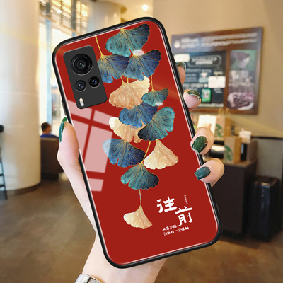 银杏vivox70手机壳玻璃x60pro+高级硅胶x50男女新款x30情侣红色x27适用x23幻彩x21i屏幕后置指纹x21s保护套t1
