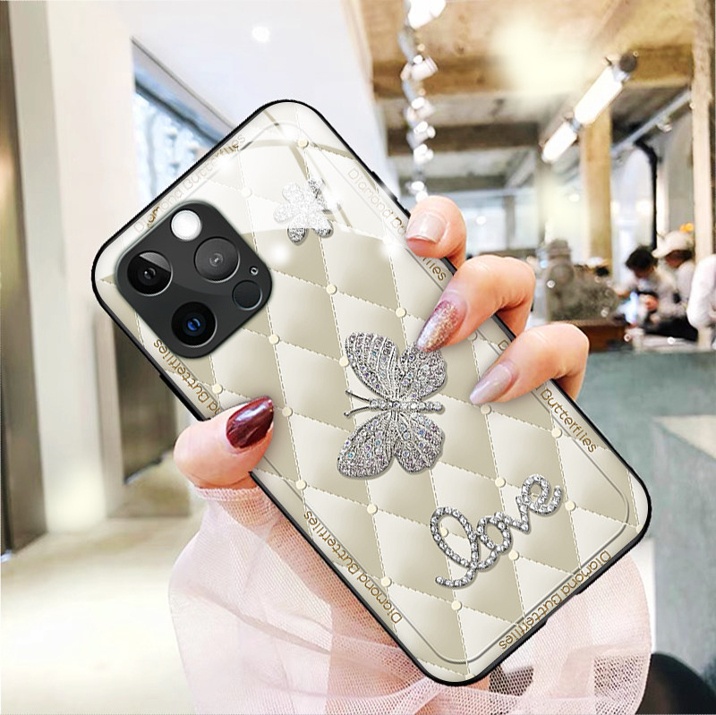 钻石蝴蝶适用苹果13手机壳iphone11promax新款12mini高级感xsmax简约xr玻璃78plus硅胶se2男5女6splus保护套