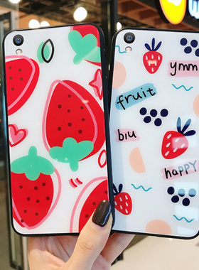 ins小清新草莓oppor9s手机壳玻璃puls日韩个性简约r7s硅胶oppr女款opr适用p防摔r9网红少女心opoor保护套plus