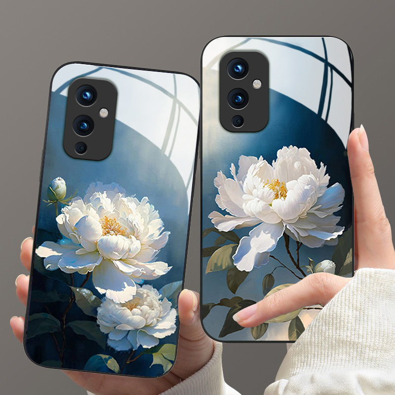油画山茶花简约玻璃硅胶手机壳
