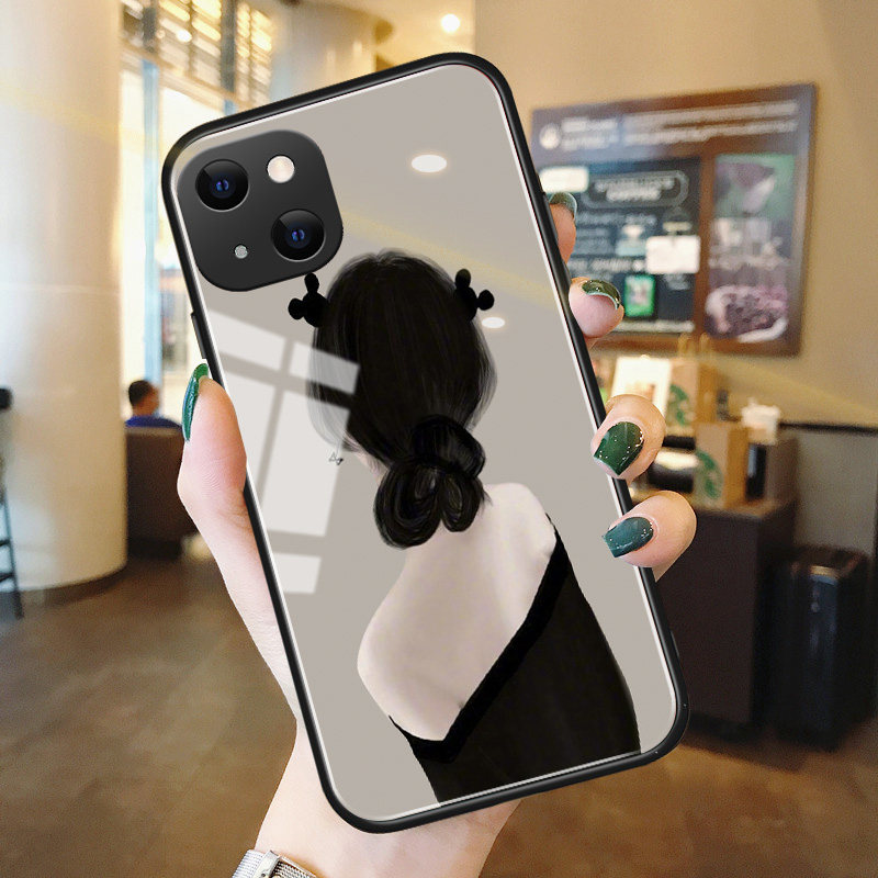背影女孩苹果13手机壳玻璃iphone11promax欧美5s适用12mini硅胶防摔xsmax文艺xr7新款se2保护套8plus男6splus