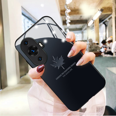 蓝黑枫叶简约时尚玻璃硅胶手机壳