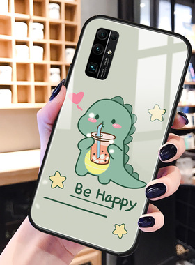 绿色恐龙华为荣耀30手机壳玻璃pro+卡通可爱10s畅享10plus适用网红10e男女款honor硅胶ins风30s青春版保护套
