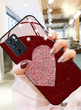 闪钻半心适用opporeno9手机壳新款reno8气质女神reno7保护套reno6高级5pro+玻璃4se硅胶oppofindx5红色x3x2外