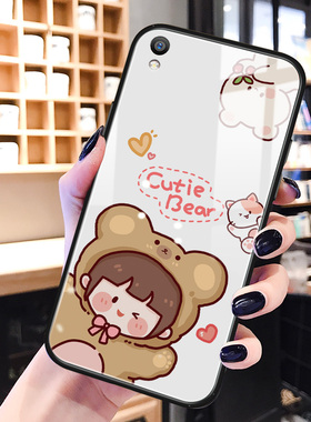 小熊女孩oppor9手机壳防摔r9splus闺蜜新同款oppoa11x适用玻璃r9plus卡通可爱r7s趣味个性a5创意a3保护套puls