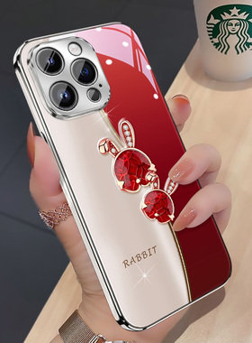 幸运兔适用苹果14手机壳iphone13promax新款12mini红色新年11气质xsmax女神xr玻璃se3硅胶78plus保护套男6sp