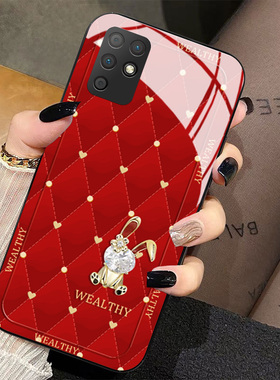 菱格金花兔适用华为荣耀play6tpro手机壳新款magic至臻5活力版4pro红色新年x10max高级x20se玻璃女30plus畅玩