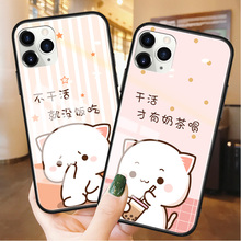 奶茶蜜桃猫苹果11手机壳防摔iphone8plus卡通可爱7p个性11promax适用11pro网红6玻璃6s女生5s/se2保护套plus