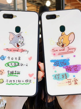 猫和老鼠oppoa7x手机壳女玻璃a7文字卡通a7x情侣秀恩爱opooa简约可爱oopoa适用oppa防摔a11x网红oppo保护套男