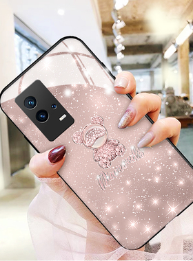 蒙眼钻石熊适用vivoiqoo10手机壳iqoo9pro新款78情侣iqooneo6se保护套iqoou5玻璃iqoopro高级感女iqooz3网红