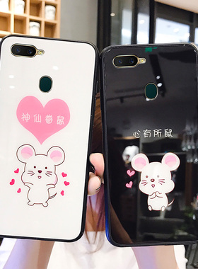 卡通鼠oppoa7x手机壳女玻璃opooa适用新款a7网红硅胶a7x个性a7n防摔oppora可爱oopoa情侣秀恩爱oppa保护套opa