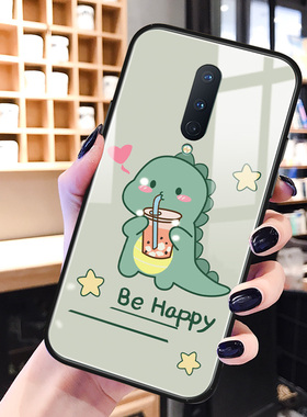 绿色恐龙一加9手机壳玻璃1+9pro卡通可爱oneplus趣味网红9r男女生新款8pro硅胶ins风8t八九por保护套pr0适用