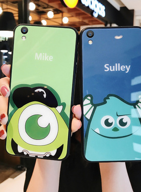 日韩可爱卡通怪兽大学oppor9手机壳玻璃r7s全包边r9p硅胶oppr个性opr防摔puls男女款适用r9s大眼怪保护套plus