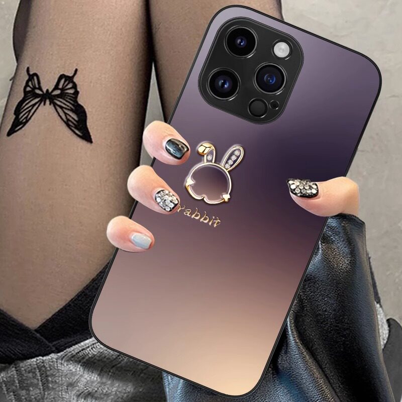 黛紫兔子适用苹果14手机壳iphone13promax新款女12mini简约11玻璃xsmax硅胶xr高级感se3奢华78plus保护套6sp